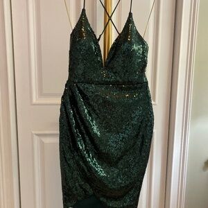 Papaya green sequined cocktail dress